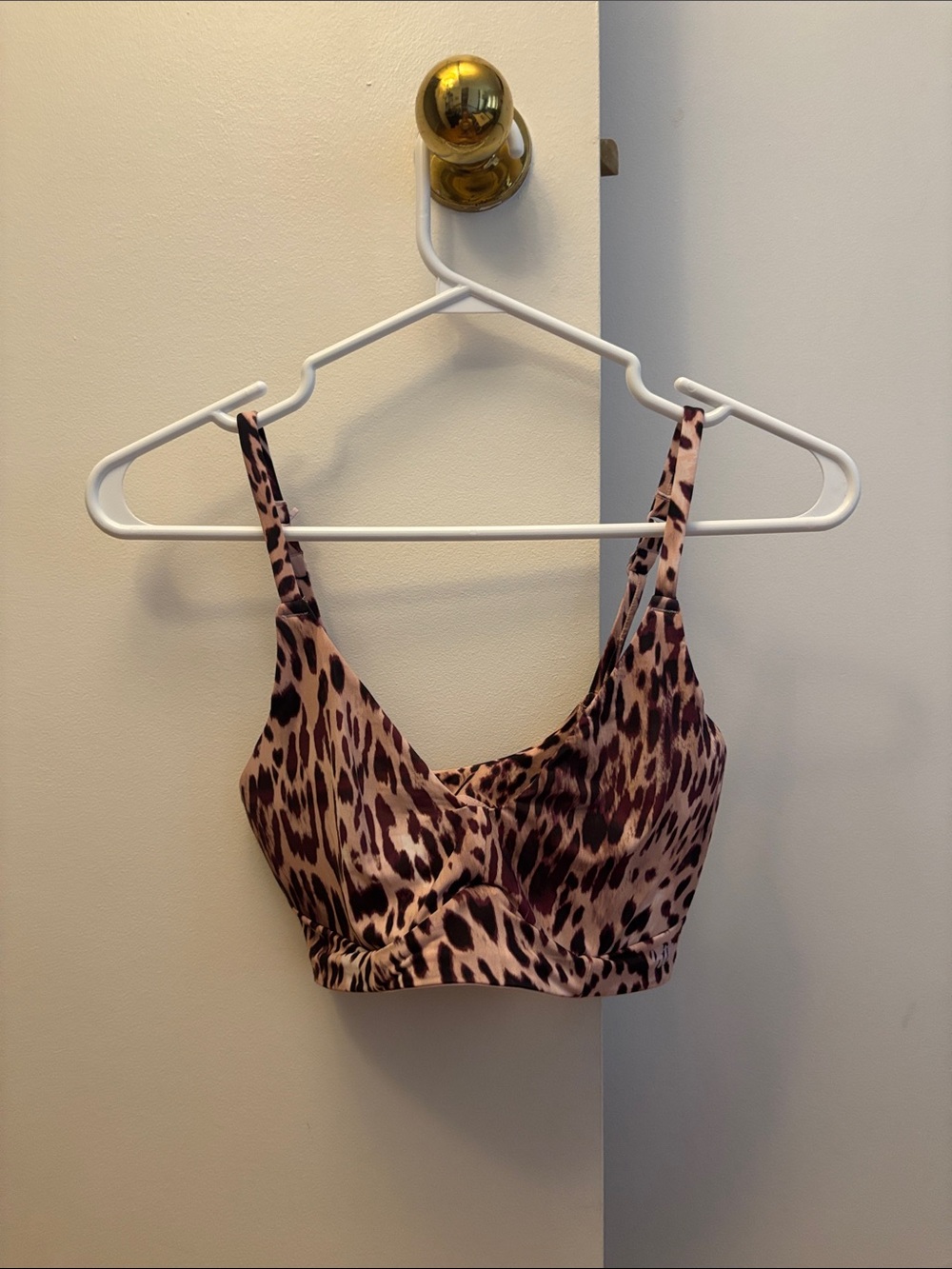 YITTY Leopard-Print Satin Bralette in Pink and Brown